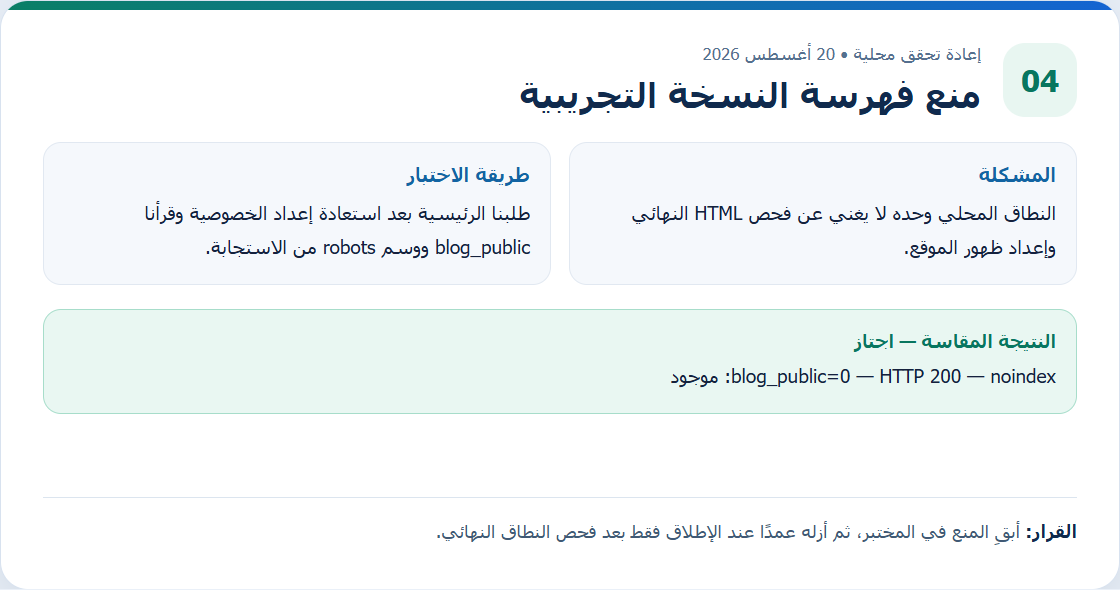 منع فهرسة نسخة ووردبريس التجريبية: اختبار noindex بالطريقة الصحيحة