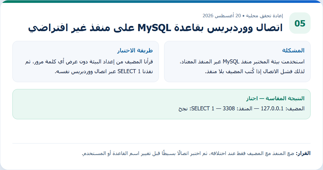 ربط ووردبريس المحلي بقاعدة MySQL تعمل على منفذ مختلف